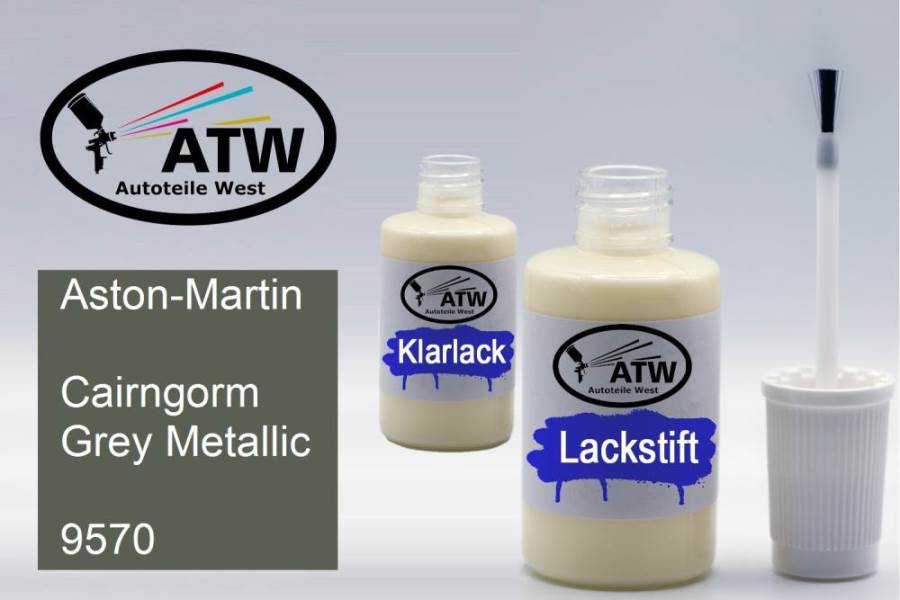 Aston-Martin, Cairngorm Grey Metallic, 9570: 20ml Lackstift + 20ml Klarlack - Set, von ATW Autoteile West.